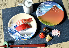 北斎、広重の浮世絵柄 回転寿司皿シリーズ